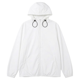 运动防晒衣宽松显瘦瑜伽跑步骑车健身长袖上衣男女纯白色连帽外套