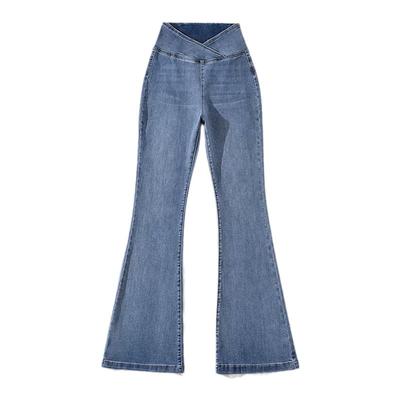 美式复古风弹力高腰喇叭裤马蹄裤