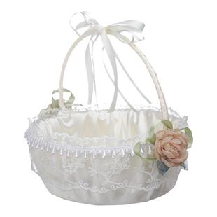 2023西式婚礼花童撒花瓣花篮藤编结婚庆伴娘手提蕾丝小花篮送戒指