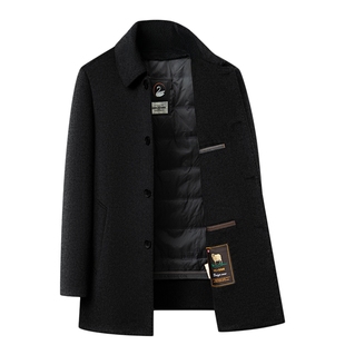 双面呢大衣男士中长款翻领黑色鹅绒羽绒内胆冬新款高端羊毛呢外套