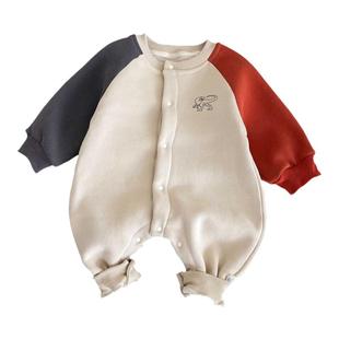 宝宝秋冬衣服加绒保暖婴儿连体衣韩版超萌洋气新生幼儿外出服冬装