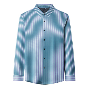 竖条纹拼色长袖衬衫男冬加绒加厚时尚潮流高级感痞帅保暖休闲衬衣