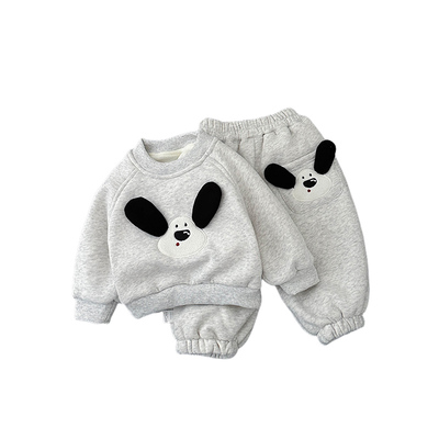 男童冬款卡通保暖卫衣裤子套装