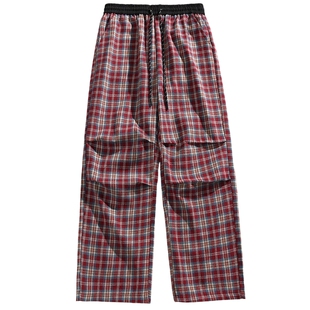 红色格子裤男裤子直筒宽松男士休闲裤2026新款美式秋季直筒裤男款