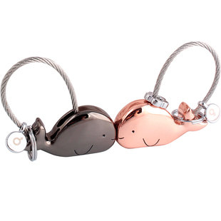 钥匙扣情侣一对小众可爱车钥匙圈卡通挂件女鲸鱼亲嘴小鱼纪念刻字