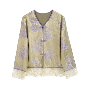 JKJS【鎏金秘境】双色人丝混纺提花新中式外套春装女款2026年新款