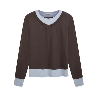 假两件基础拼色圆领长袖