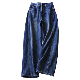 高定廓形加绒加厚亲肤保暖高腰显瘦香蕉阔腿裤镰刀牛仔裤女裤Q351