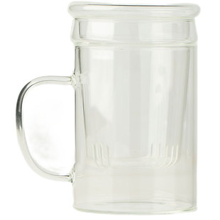 三勤堂直身三件套玻璃公道杯透明茶杯带盖带把手办公杯泡茶杯茶具