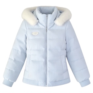 白色毛领连帽短款巨好看棉服女2026年新款加厚保暖小个子棉衣外套