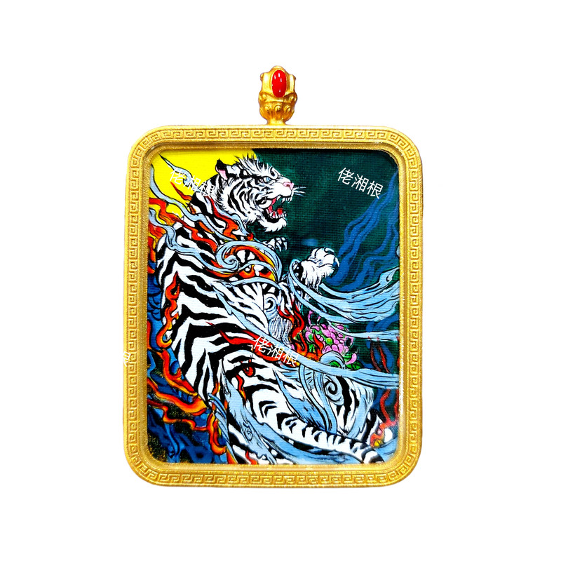 佬湘根纯手绘白虎唐卡吊坠定制