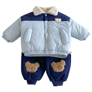 宝宝套装冬装男童加绒加厚外套裤子2025冬季新款婴儿衣服分体穿搭