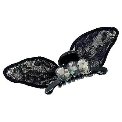 黑色蕾丝蝴蝶结刘海小抓夹新款