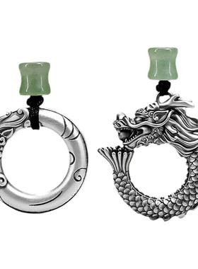 老江湖男女纯银平安扣龙吊坠