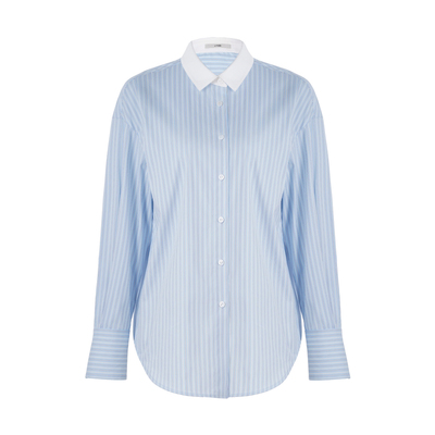 LYNEE【慢调巴黎】撞色领蓝色条纹衬衫女早春棉混纺百搭休闲上衣