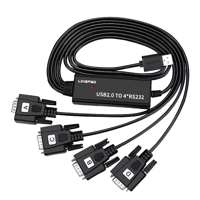 灵派 USB转RS232一拖四串口线一拖二串口线英国FT232芯片com口DB九针数据线转换器usb转RS232双串口四