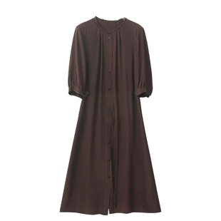 16姆米100桑蚕丝连衣裙女国风盘口圆领中长款裙子2025夏新款a字裙