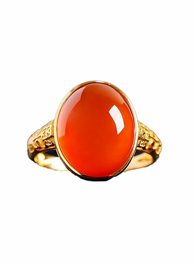 南红玛瑙戒指椭圆蛋面冰透满荧光精致大气百搭气质复古优雅指环