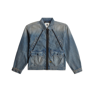 G-STAR RAW男士春秋牛仔外套拉链美式帅气大口袋时髦夹克D26180