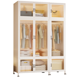 衣柜家用卧室金属衣柜阳台收纳衣橱衣帽架子加厚大容量防尘铁艺柜