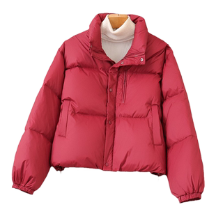 短款羽绒服外套女2026年红色立领新款加厚90白鸭绒小个子面包服潮
