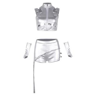 女团演出服新款性感爵士舞蹈服套装银色打歌服韩舞服装kpop舞台装