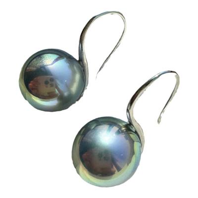 蓝绿光鸳鸯色极光大溪地珍珠耳钉女潮人造天然伴彩纯银耳饰不掉色