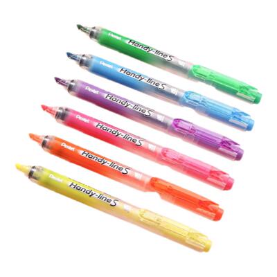 日本Pentel派通荧光色笔记号笔SXS15按动荧光笔学生用彩色笔记标注可替换芯大容量斜头标记笔