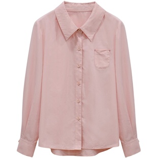 一三良品小个子刺绣笑脸粉色蓝色白色宽松休闲衬衫女长袖衬衣上衣