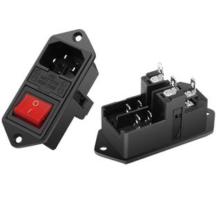 三合一品字插座大红船型开关带双保险带灯ac电源插座公座CCC认证