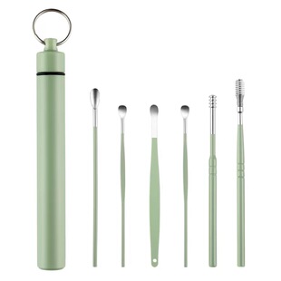 新款掏耳神器不锈钢挖耳勺6件套螺旋弹簧掏耳朵采耳工具便携套装