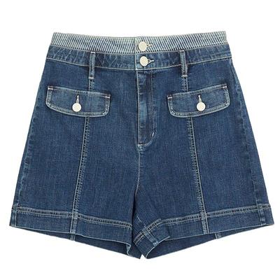 谜底牛仔短裤女秋季新品复古百搭A型拼接宽松牛仔裤243MK1061