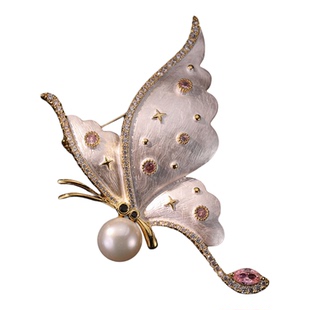 天然珍珠蝴蝶胸针女款2025新款胸花配饰高级感轻奢西装胸针配大衣