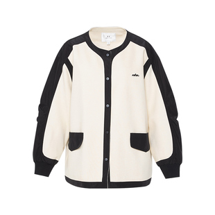 傲丝度撞色拼接短外套女圆领休闲运动通勤风夹克开衫上衣百搭卫衣