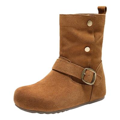 百丽女鞋复古吐司勃肯靴女冬季新款内增高西部堆堆短靴子E7X1DDZ5