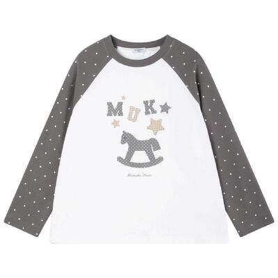 MUCMUKN【木马甜心】sorona凉感抑菌原创手绘印花拼色T恤女童26春