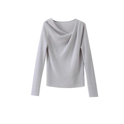 POPCHRIO优雅褶皱毛荡领针织衫