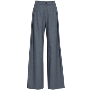 夏莫卡高级灰色西装裤老钱风裤子女新款天丝羊毛阔腿裤加长6648