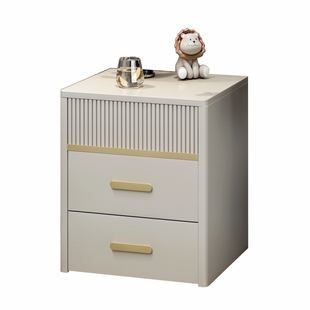 床头柜白色浅灰色浅卡其实木生态板材烤漆床边柜配套床头柜三抽屉