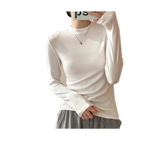 2025秋冬新款小立领百搭螺纹打底衫女百搭白色修身长袖半高领T恤