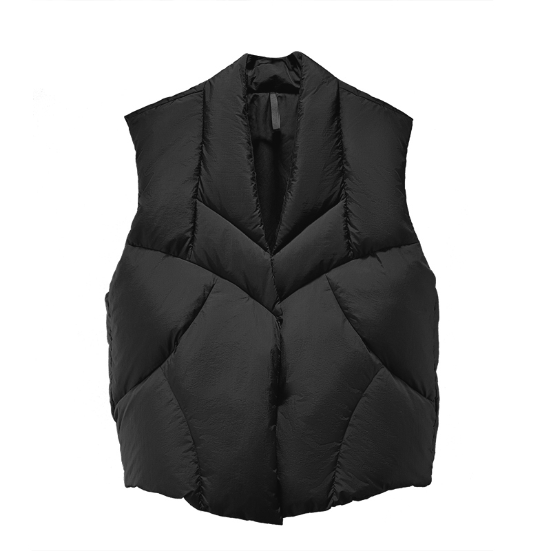 设计师集合男装 2022羽绒马甲男短款加厚保暖背心纯色几何切割