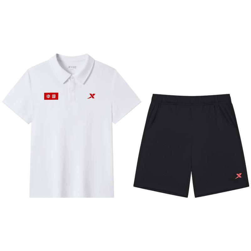 特步童装男童夏套装夏季新款短袖短裤速干透气polo衫运动装2件套