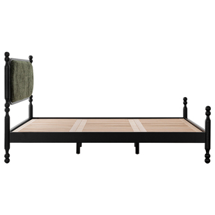 一天之间/罗马柱中古风复古绿色软包双人主卧1.5米白蜡法式实木床