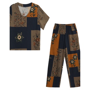 中老年女装衣服奶奶棉绸睡衣妈妈夏装套装上衣短袖2025新款家居服