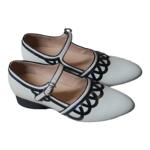 奈里法式复古黑白拼镂空一字带玛丽珍单鞋民国画报旗袍尖头平底鞋