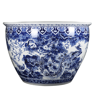 景德镇青花陶瓷养鱼缸荷花睡莲缸特大号1米风水缸户外院子招财盆