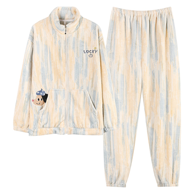 冬季男款加厚加绒保暖法兰绒睡衣