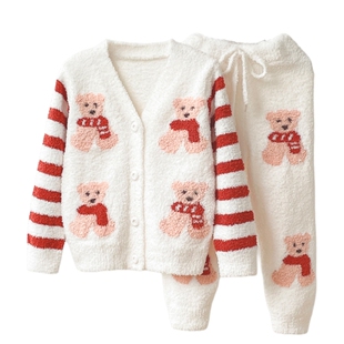 gelatobaby2025春秋冬款半边绒女童睡衣珊瑚绒开衫套装家居服日系