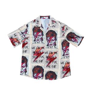 原创DavidBowie复古美式衬衫阿美咔叽夏威夷衬衫花衬衫男短袖大码