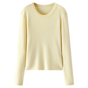 森柔|森马针织衫女冬鹅蛋领纯色紧身上衣2025新款黑色打底羊毛衫